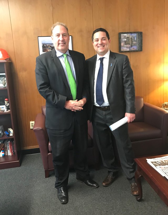 Travis Heider (rt), President and CEO of Pandion Healthcare: Education and Advocacy meets with Senator Joe Robach (lt) in Albany, NY.