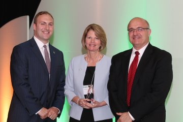 From left: Nicholas Henley, Vice President for External Affairs at HANYS, Eva Benedict, RN, FACHE, President and CEO Jones Memorial Hospital, Paul Muraca, Vice President, Member Engagement, AHA