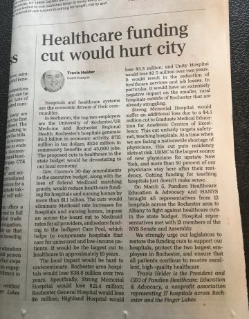 Healthcare Funding Cut Would Hurt City - Printed in the Democrat & Chronicle - 3.16.19